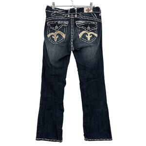 Laguna Beach Jean Co. Size 31 Y2K Fleur de Lis Jeans Thick Stitch Flap Pocket
